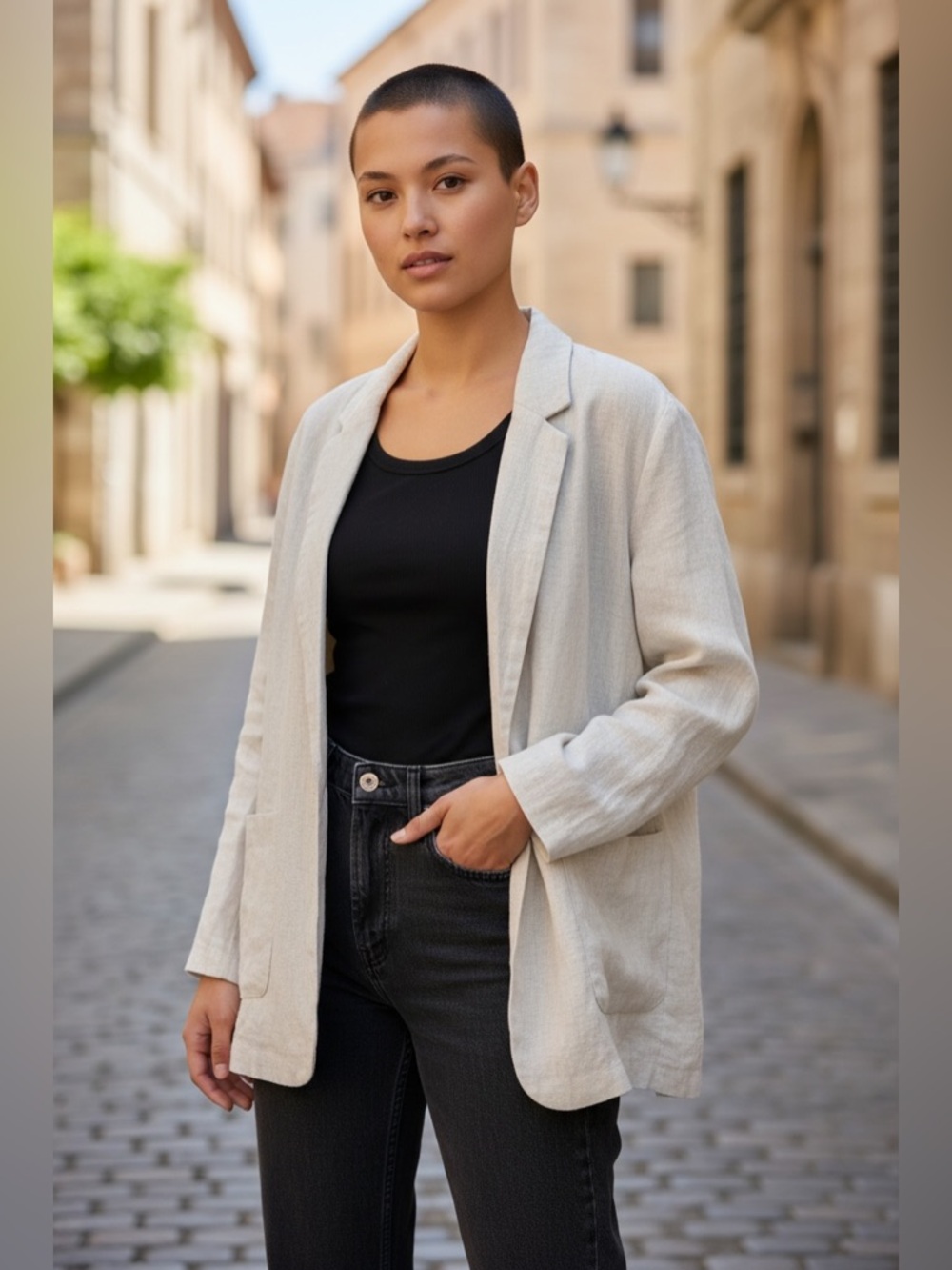 Christian Siriano Linen Cream Blazer